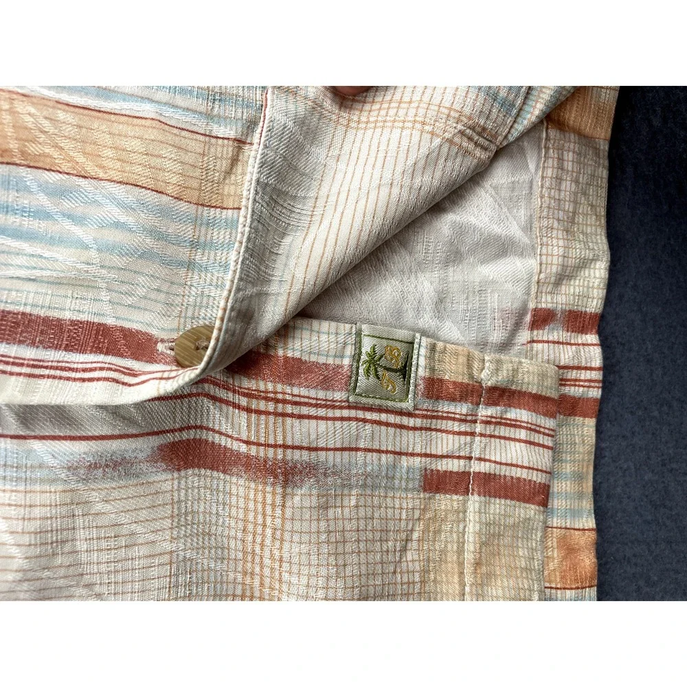 Tommy Bahama Button Up Shirt Men's L Silk Orange‎ Plaid Camp Lightweight Beach